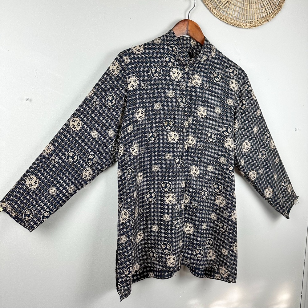 Vintage 100% Silk Black Floral Patterned Button-Up Shirt Anne Namba - Picture 4 of 11